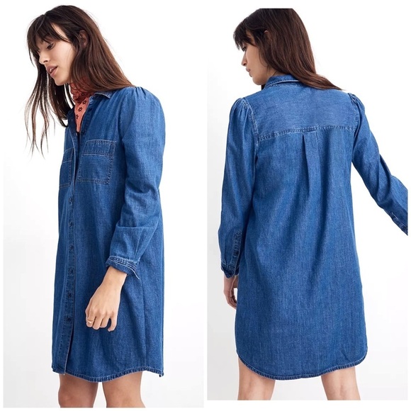 MADEWELL Button Up Long-Sleeve Denim Dress in Blue - Picture 6 of 6